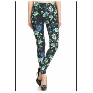 Blue with Green Flowers Leggings